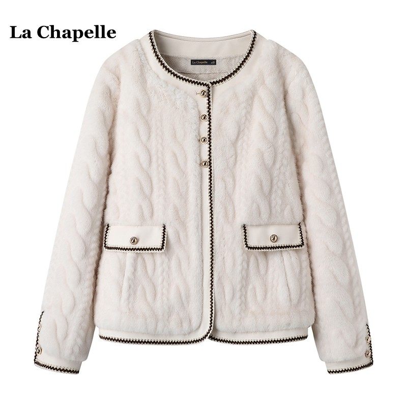 拉夏贝尔/La Chapelle韩版皮毛一体外套女冬季新款小香风毛毛上衣 - 图0