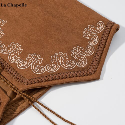 拉夏贝尔/La Chapelle复古百搭麂皮绒马甲女波西米亚刺绣背心坎肩 - 图2