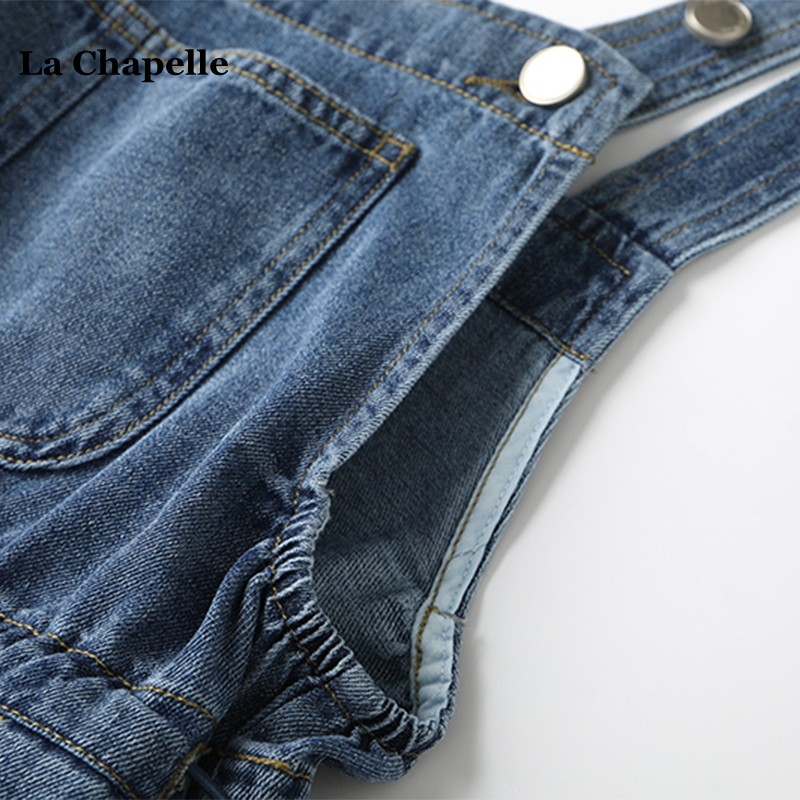 拉夏贝尔/La Chapelle抽绳显瘦牛仔吊带裙女夏季学院风背带连衣裙