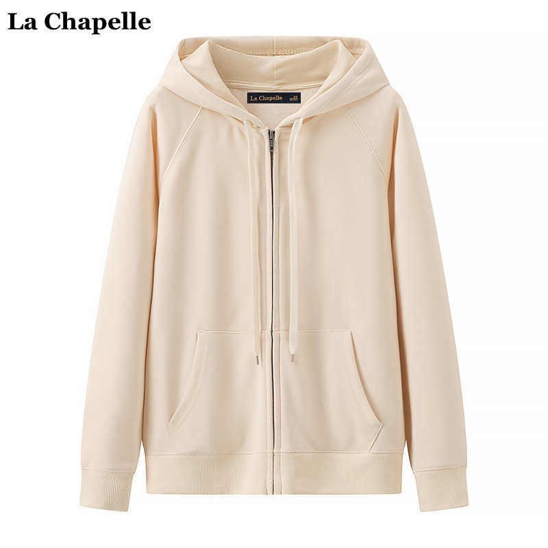 拉夏贝尔/La Chapelle春新款休闲运动连帽拉链开衫长袖卫衣外套女