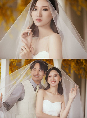 韩式简约新娘结婚拍照森系头纱
