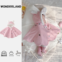 Baby Cloister Autumn Winter Plus Suede Warm Female Baby Cloak Jacket Coat Winter Dress Girl Outwear Wind and Cape Hood