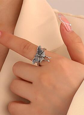 暗黑哥特蝙蝠开口可调节戒指