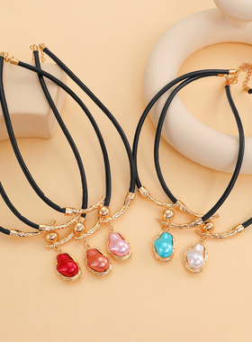 纹理choker彩色异形仿珍珠项链