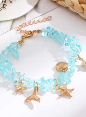 清新自然海洋风碎冰蓝石头手串