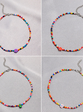 彩色小米珠波西米亚豆豆项链
