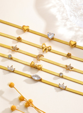 蝴蝶结爱心星月水晶钛钢蛇骨手链