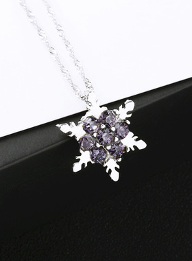 清冷感蓝色雪花项链韩系复古