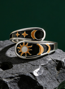 日月星辰欧美双层缠绕复古戒指