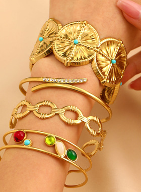 时尚简约复古几何钛钢手镯