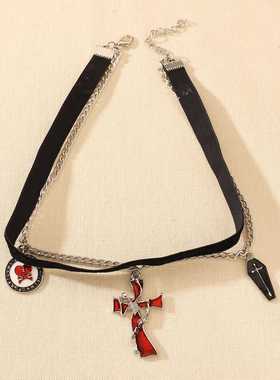 稀奇古怪千禧风黑色绒布蕾丝颈链