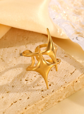 复古个性时尚双星钛钢戒指