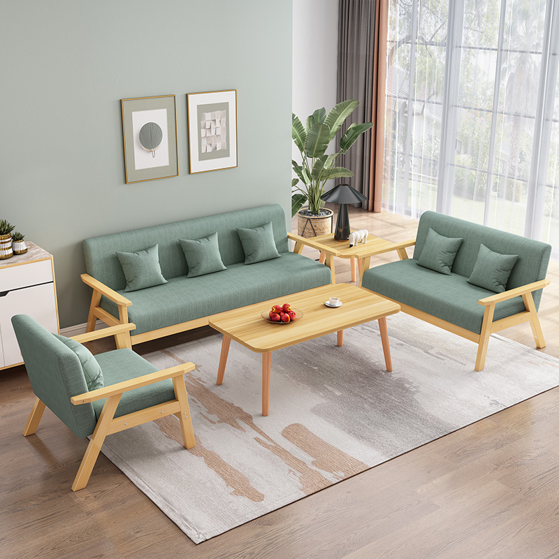 沙发茶几组合简易小户型客厅出租房现代简约实木布艺三人位办公椅 - 图3