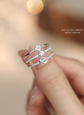 925纯银四叶草同心结戒指女轻奢高级感叠戴时尚个性开口指环配饰