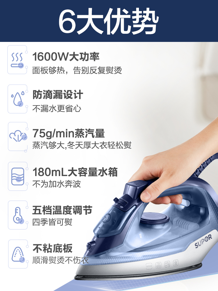 苏泊尔官方旗舰店苏泊尔电熨斗家用蒸汽小型平烫手持便携式大功率烫衣服迷你电烫斗2