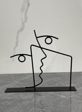 现代极简轻奢铁线抽象人物摆件客厅玄关酒柜电视柜茶几角几装饰品