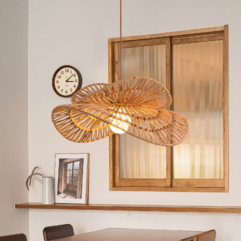 餐厅吊灯日式复古麻绳原木风侘寂风民宿卧室灯创意环保纸绳藤编灯,淘宝优惠券,粉丝福利购,淘宝优惠卷