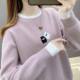 Autumn and winter velvet thickened knitted thermal sweatshirt student long-sleeved bottoming shirt embroidered loose large size pullover sweater for women