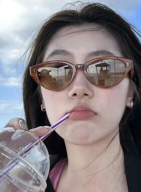 三角复古猫眼墨镜女潮高级感海边
