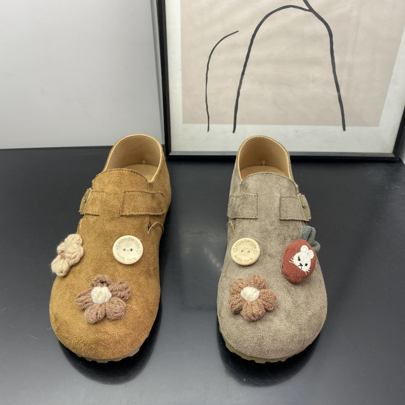 可爱风花朵刺绣勃肯鞋女圆头搭扣单鞋休闲平底百搭魔术贴一脚蹬女,淘宝优惠券,粉丝福利购,淘宝优惠卷