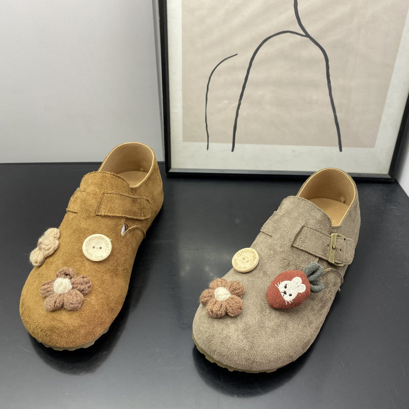 可爱风花朵刺绣勃肯鞋女圆头搭扣单鞋休闲平底百搭魔术贴一脚蹬女,淘宝优惠券,粉丝福利购,淘宝优惠卷