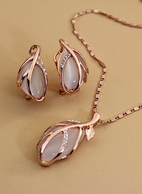 威妮华时尚夸张叶子女猫眼石项链