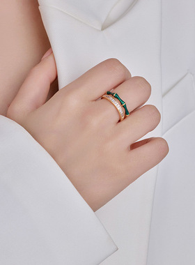 复古风中式新款竹节开口戒指小众轻奢小清新双层食指环衣服装饰品