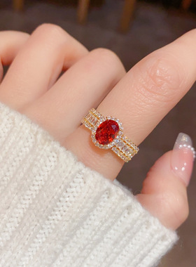 优雅红色锆石开口戒指