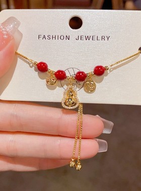 小众气质时尚轻奢红色串珠葫芦抽拉式手链女个性简约百搭手饰饰品
