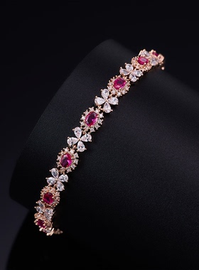 法式风精致高档超闪锆石手链新款四叶草花女妈妈礼物手镯装饰品潮