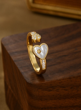 日韩甜美开口无名指爱心戒指