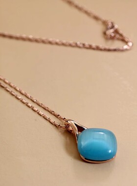 威妮华比拉菱形耳环加短款项链套装韩版简约气质猫眼石套装锁骨链