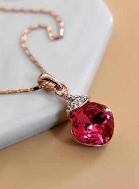 超闪ins玫瑰金装饰几何菱形项链