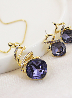 威妮华水晶锁骨链项链耳钉