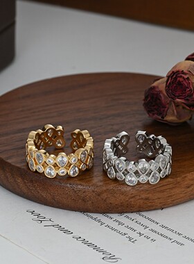 日韩个性开口可调节无名指戒指女小众设计感水滴指环网红风食指戒