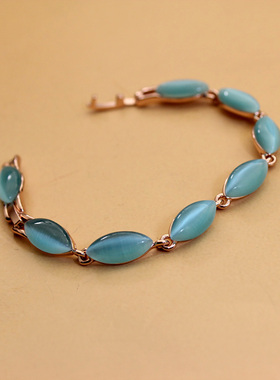 韩版简约ol手链女气质蓝色猫眼石