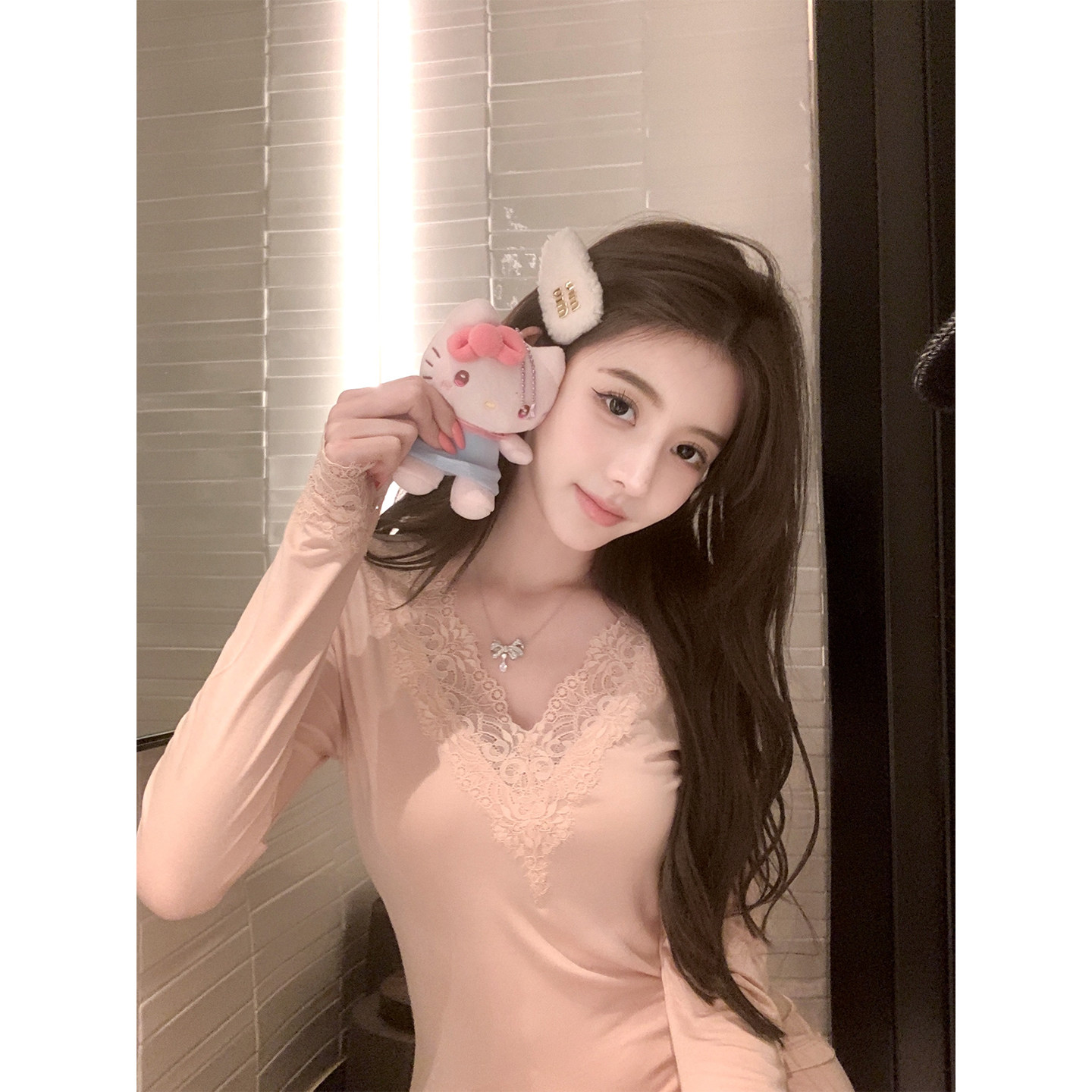 若语定制 美雅碧小暖炉 蕾丝拼接Q弹保暖套装秋冬新款打底衫上衣,淘宝优惠券,粉丝福利购,淘宝优惠卷