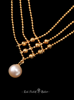 红口袋复古宫廷风淡水珍珠锁骨链