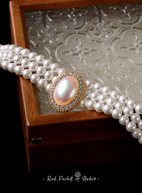 红口袋 复古宫廷风多层珍珠项链法式轻奢三层颈链choker新娘写真