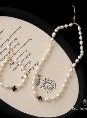 复古红口袋法式项链天然淡水浪漫