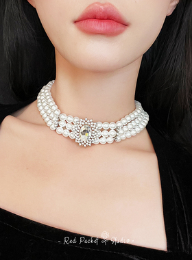 红口袋vintage法式复古宫廷风多层珍珠项链高级轻奢颈链新娘饰品