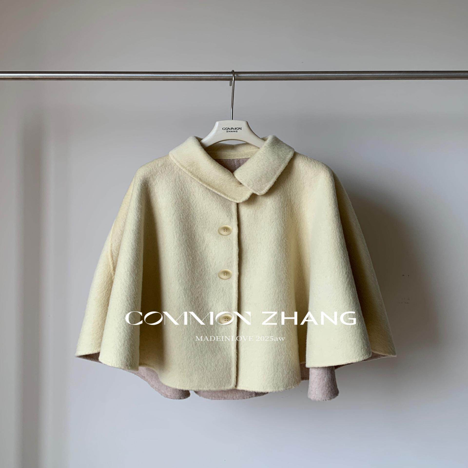 CZ ZHANG 2025冬款纯羊毛手工斗篷双面尼短外套少女感毛呢大衣 - 图2