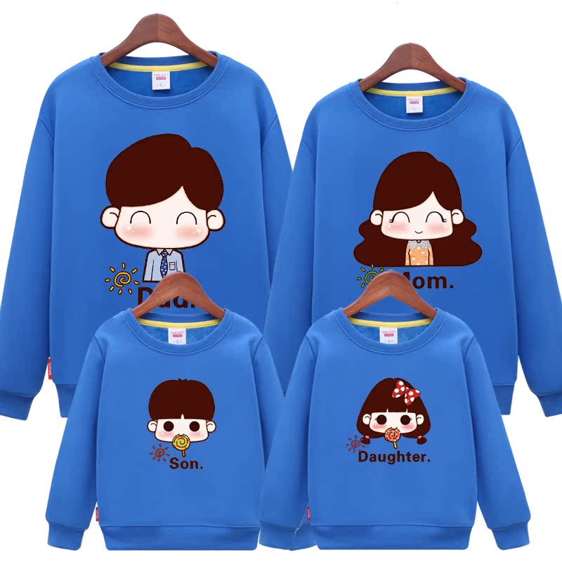 亲子装冬加厚衣服卡通图案四口不倒绒粉色卫衣休闲儿童运动会服装 亲子装冬加厚衣服卡通图案四口不倒绒粉色卫衣休闲儿童运动会服装