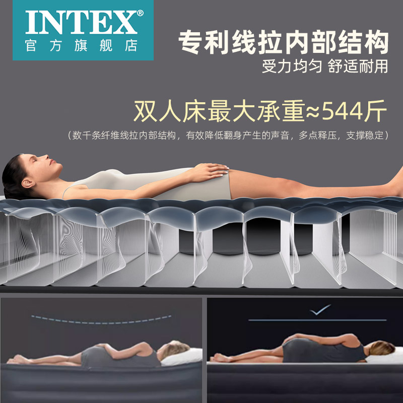 intex气垫床充气床垫单人双人家用加大折叠厚床垫户外便携折叠床 - 图1
