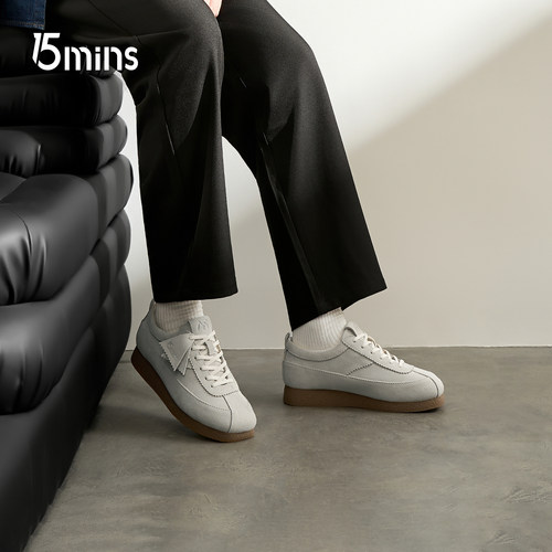 15mins男鞋2026春季新款厚底增高运动阿甘鞋休闲反绒复古袋鼠鞋子 - 图2