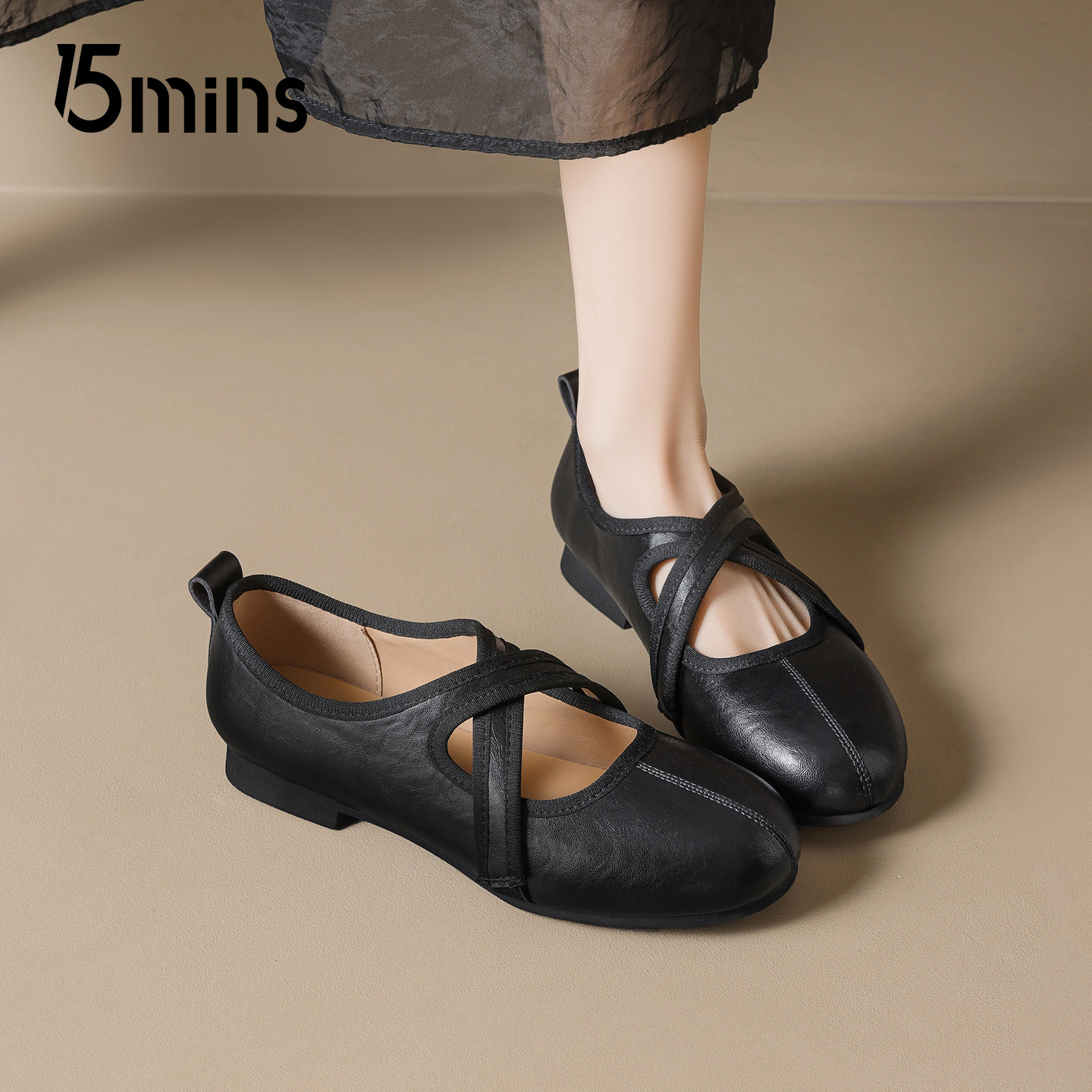15mins黑色交叉带玛丽珍鞋女2026新款春夏复古法式芭蕾鞋平底单鞋,淘宝优惠券,粉丝福利购,淘宝优惠卷