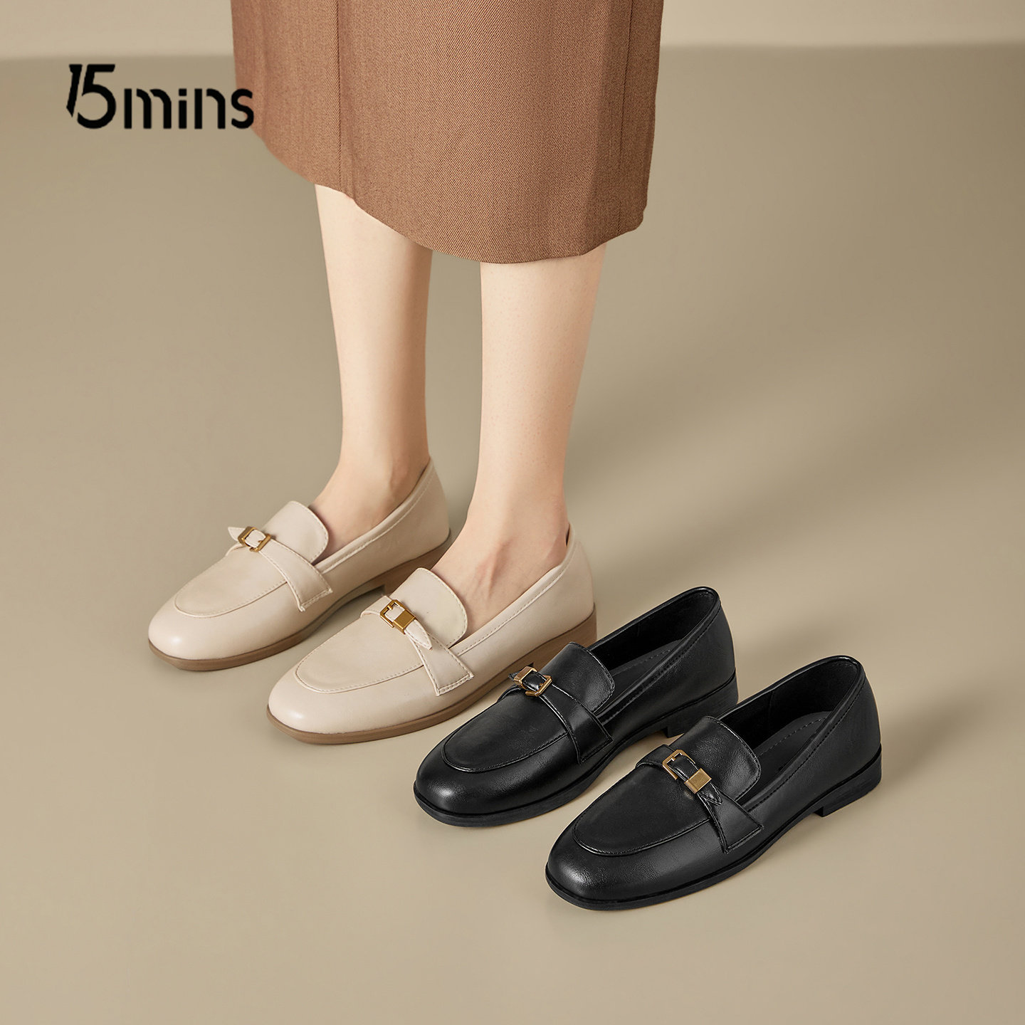15mins皮带扣乐福鞋女2026新款春季黑色一脚蹬百搭软底深口单鞋子,淘宝优惠券,粉丝福利购,淘宝优惠卷