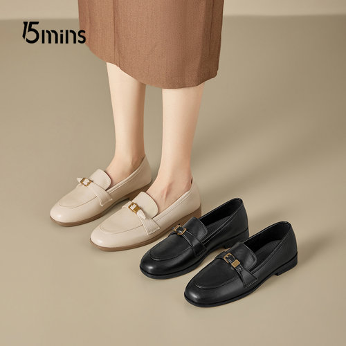 15mins黑色圆头乐福鞋女2026夏季新款配裙子英伦风经典软底豆豆鞋 - 图3