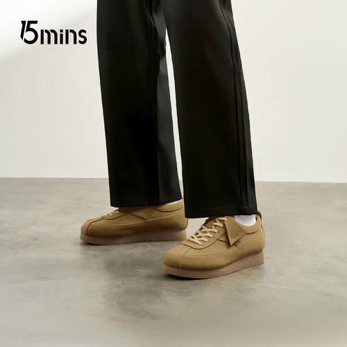 15mins男鞋2026春季新款厚底增高运动阿甘鞋休闲反绒复古袋鼠鞋子 - 图1