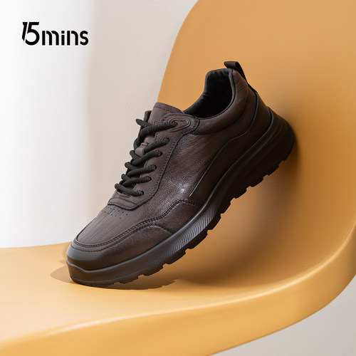 15mins头层牛皮男鞋2026春季新款真皮透气厚底户外运动休闲男士鞋 - 图2